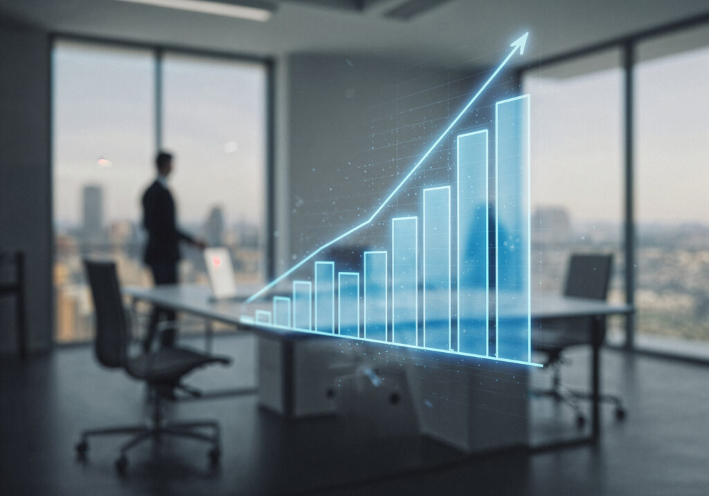 Digital marketing growth visualization in office